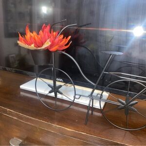 Decorative Black Metal Bicycle with Red and Orange Flowers